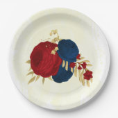 Romantische dunkelrote und marineblaue Blumen Gold Pappteller (Vorderseite)