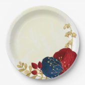 Romantische dunkelrote und marineblaue Blumen Gold Pappteller (Vorderseite)