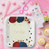 Romantische dunkelrote und marineblaue Blumen Gold Pappteller (Party)