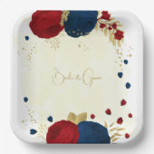 Romantische dunkelrote und marineblaue Blumen Gold Pappteller (Vorderseite)