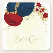 Romantische dunkelrote und marineblaue Blumen Gold Rechteckiger Pappuntersetzer (Vorderseite)