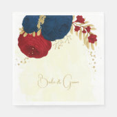 Romantische dunkelrote und marineblaue Blumen Gold Serviette (Vorderseite)