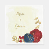 Romantische dunkelrote und marineblaue Blumen Gold Serviette (Vorderseite)
