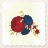 Romantische dunkelrote und marineblaue Blumen Gold Untersetzer (Vorderseite)