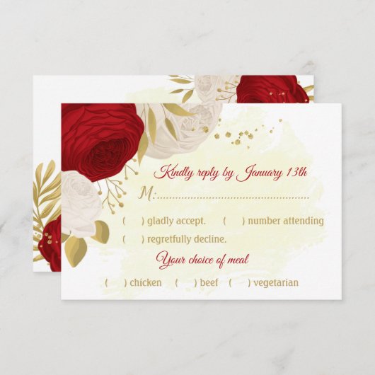 Romantische, dunkelrote und weiße Blume - Auswahl RSVP Karte (Vorne/Hinten)