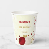 Romantische dunkelrote und weiße Blume Gold Pappbecher (Rückseite)