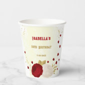 Romantische dunkelrote und weiße Blume Gold Pappbecher (Vorderseite)