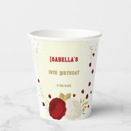 Romantische dunkelrote und weiße Blume Gold Pappbecher