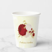 Romantische dunkelrote und weiße Blume Gold Pappbecher (Rückseite)