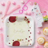 Romantische dunkelrote und weiße Blume Gold Pappteller (Party)