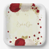 Romantische dunkelrote und weiße Blume Gold Pappteller (Vorderseite)