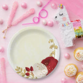 Romantische dunkelrote und weiße Blume Gold Pappteller (Party)