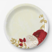 Romantische dunkelrote und weiße Blume Gold Pappteller (Vorderseite)