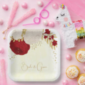 Romantische dunkelrote und weiße Blume Gold Pappteller (Party)