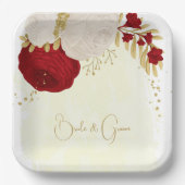 Romantische dunkelrote und weiße Blume Gold Pappteller (Vorderseite)