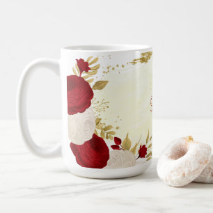 Romantische dunkelrote und weiße Blume Hochzeit Kaffeetasse