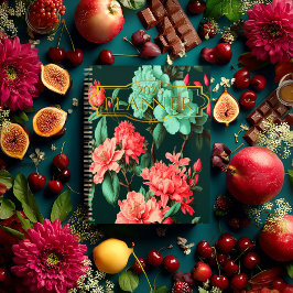 Romantische dunkle botanische blaue und rosa Blüte Planer