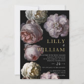 Romantische dunkle Flora Moody Pink Black Wedding Einladung (Vorderseite)