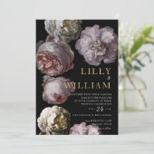 Romantische dunkle Flora Moody Pink Black Wedding Einladung (Stehend Vorderseite)