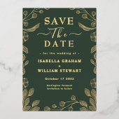 Romantische dunkle grüne Hochzeit rettet das Datum Folieneinladung (Vorderseite)