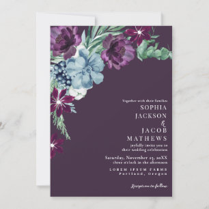 Romantische Dunkle Moody Lila Blumenhochzeit Einladung