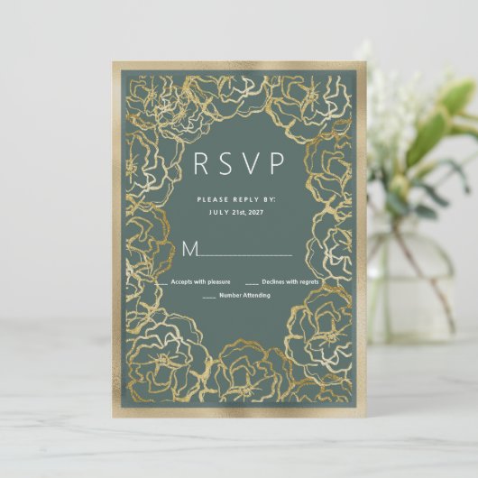 Romantische dustige Rose mit grünem Gold UAWG Einladung (Stehend Vorderseite)