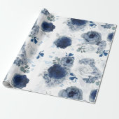 Romantische Dusty Blue Blumen Elegante Moderne Geschenkpapier (Ungerollt)
