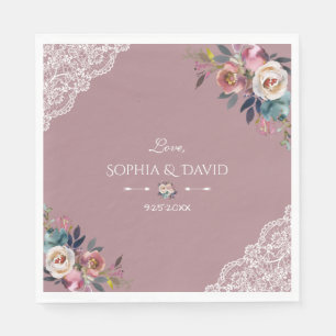 Romantische Dusty Blue Dusty Rose Blume Hochzeit Serviette