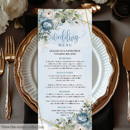 Romantische Dusty Blue Eucalyptus Blätter Wedding  Menükarte