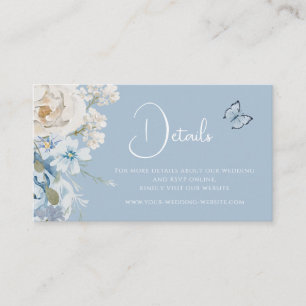 Romantische Dusty Blue Floral Details Hochzeit Visitenkarte