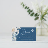 Romantische Dusty Blue Floral Details Hochzeit Visitenkarte (Stehend Vorderseite)
