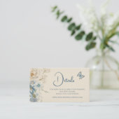 Romantische Dusty Blue Floral Details Hochzeit Visitenkarte (Stehend Vorderseite)