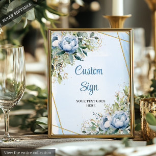 Romantische Dusty Blue Floral Gold Rahmen Hochzeit Poster