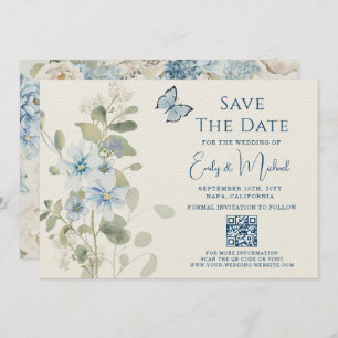 Romantische Dusty Blue Floral QR Code Hochzeit Save The Date