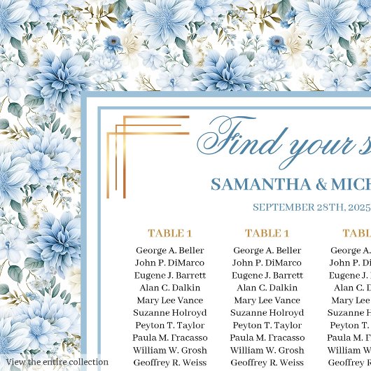 Romantische Dusty Blue Gold Boho Sitzkarte Poster