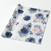Romantische Dusty Blue Pink Blume Elegante Moderne Geschenkpapier (Ungerollt)