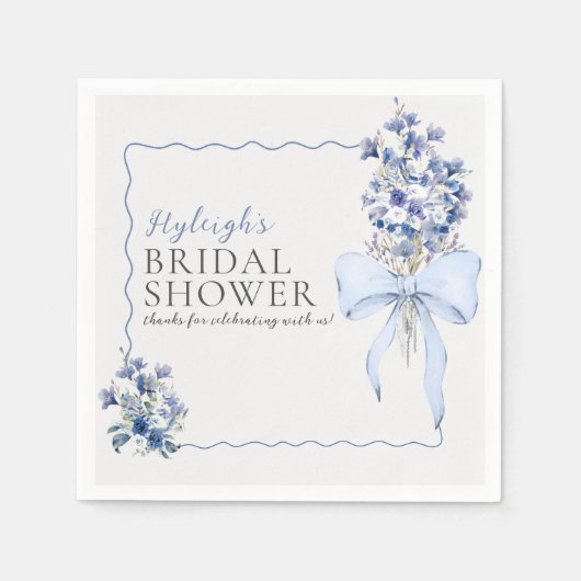 Romantische Dusty Blue Ribbon Bow Custom Serviette (Vorderseite)