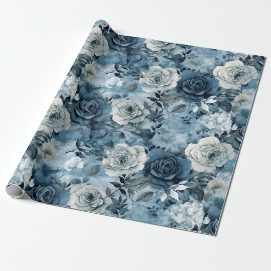 Romantische Dusty Blue Rose Geschenkpapier (Ungerollt)