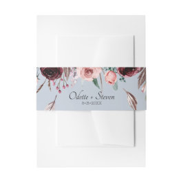 Romantische Dusty Blue und Burgund Blume Hochzeit Einladungsbanderole
