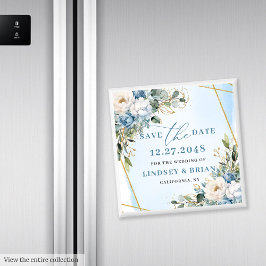Romantische Dusty Blue White Peonies Save the Date Magnet