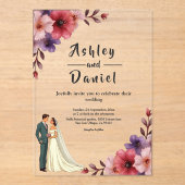 Romantische dusty Blumenbraut und Groom Chic Hochz Acryleinladungen (Vorderseite)