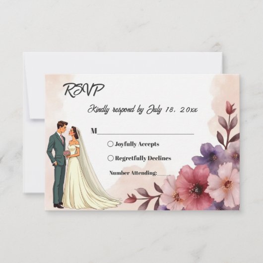 Romantische dusty Blumenbraut und Groom Chic Hochz RSVP Karte (Vorderseite)