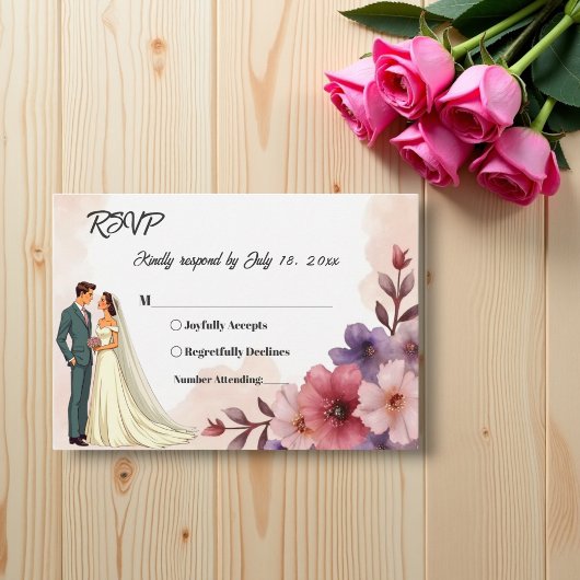 Romantische dusty Blumenbraut und Groom Chic Hochz RSVP Karte