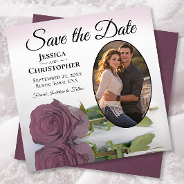 Romantische Dusty Mauve Rose mit Oval Foto Hochzei Save The Date