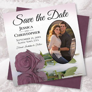 Romantische Dusty Mauve Rose mit Oval Foto Hochzei Save The Date