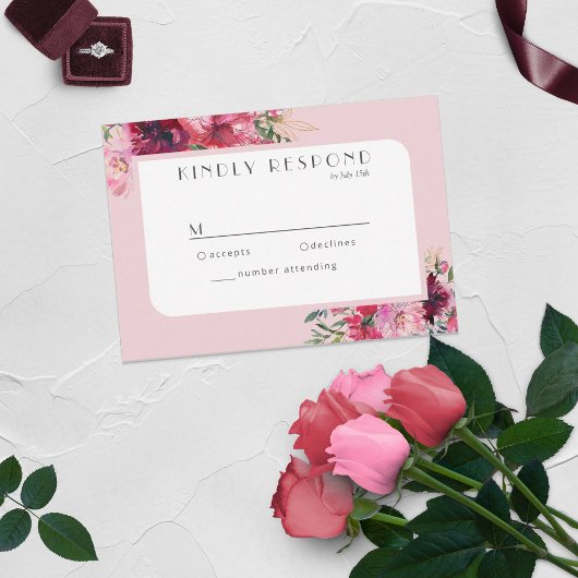 Romantische Dusty Rose Peony Modern Frame RSVP Car Karte