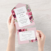 Romantische Dusty Rose Peony Moderne Rahmen All In One Einladung (Abreißen)