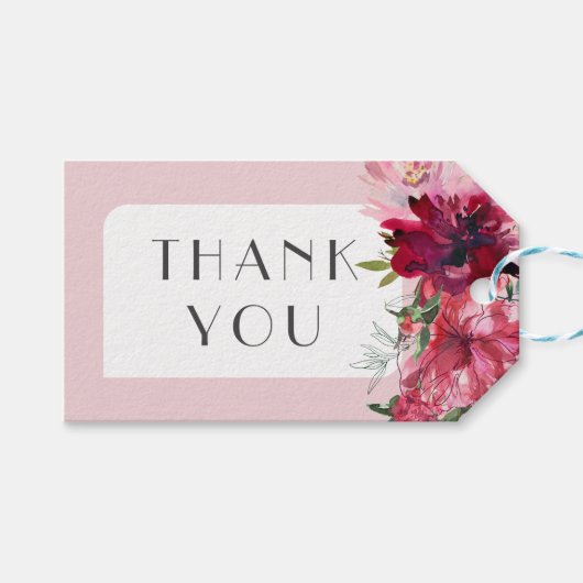 Romantische Dusty Rose Peony Moderne Rahmen Geschenkanhänger (Vorderseite (Horizontal))