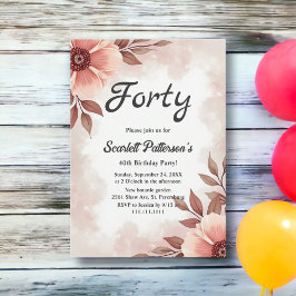 Romantische Dusty Watercolor Floral 40. Geburtstag Einladung