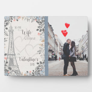 Romantische Ehefrau Valentinstag Eiffelturm Foto Fotoplatte